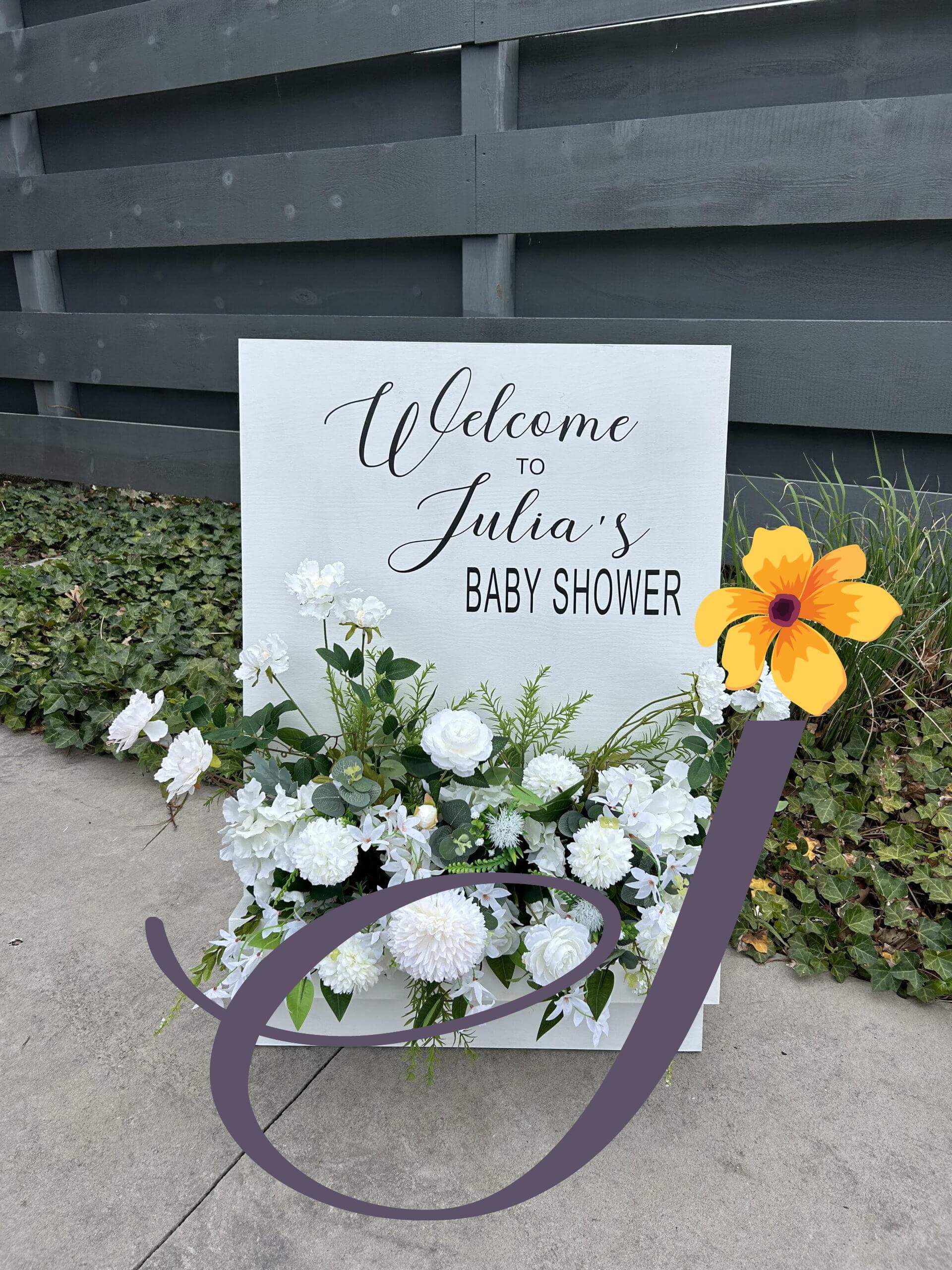 White Floral Welcome Sign