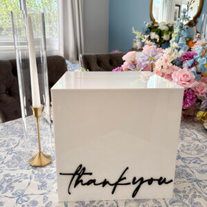 White acrylic "thank you" card box